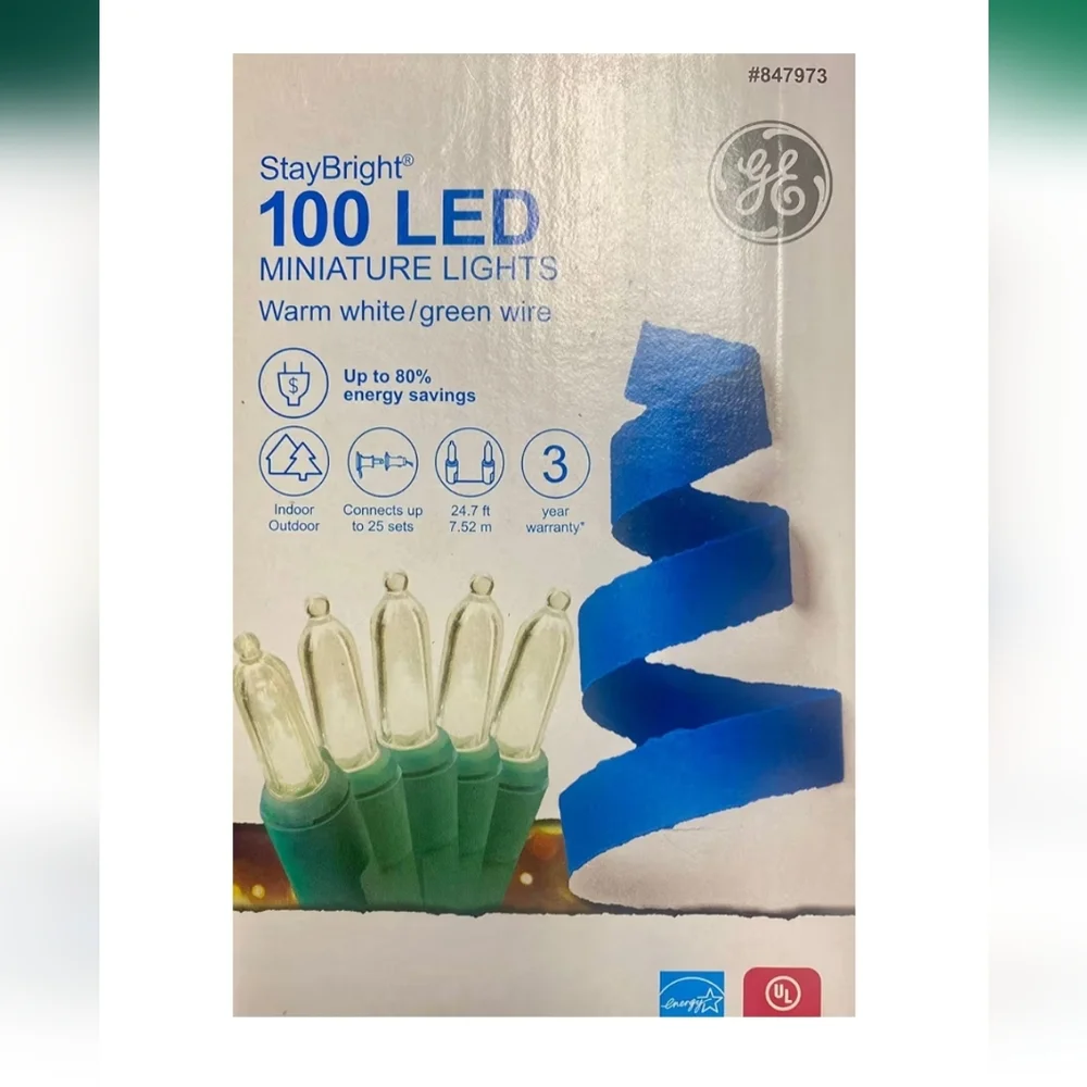 GE StayBright 100 LED Miniature Lights, Warm White New In Box